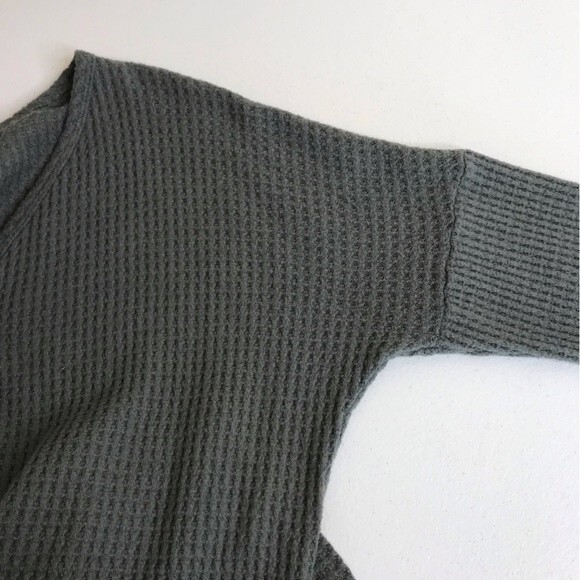 Altar'd State Dreamin' in Thermal Waffle Knit Front Tie Olive Green Size Medium - Picture 4 of 10